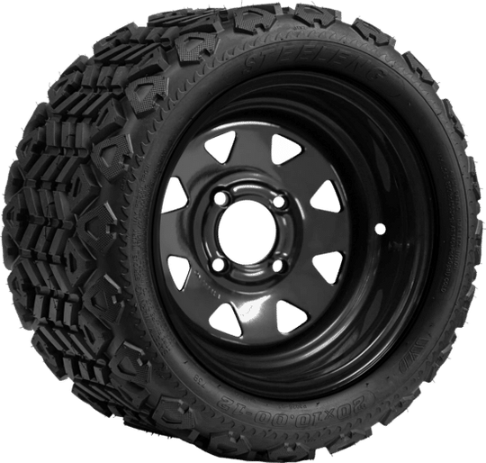 SGC 12" Steel Wheel - Black - Slotted / STEELENG 20"x10"-12" All Terrain Tire DOT approved Tires Combo - Set of 4