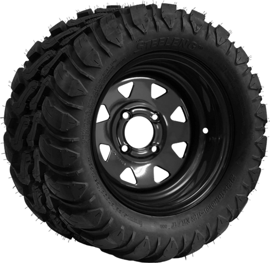 SGC 12" Steel Wheel - Black - Slotted / STEELENG 22"x11"-12" Mud Terrain / All Terrain Tire DOT Approved Tires Combo - Set of 4