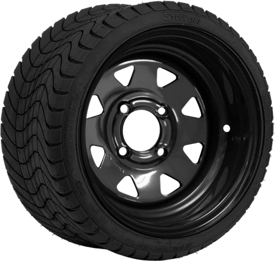 SGC 12" Steel Wheel - Black - Slotted / STEELENG 215/35-12 Low Profile Tire Tires Combo - Set of 4