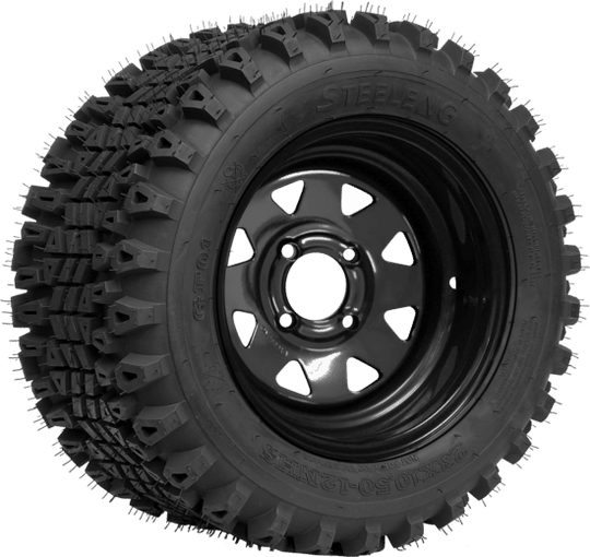 SGC 12" Steel Wheel - Black - Slotted / STEELENG 23"x10.5"-12" QH All Terrain Tire Tires Combo - Set of 4