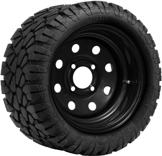 SGC 12" Steel Wheel - Black - 8 Holes / STEELENG 20"x10"-12" STINGER All Terrain Tire DOT approved Tires Combo - Set of 4