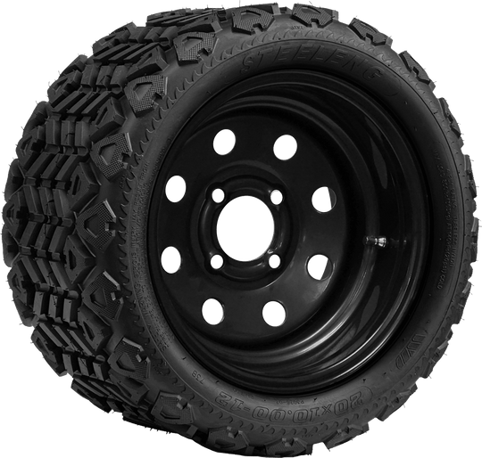 SGC 12" Steel Wheel - Black - 8 Holes / STEELENG 20"x10"-12" All Terrain Tire DOT approved Tires Combo - Set of 4