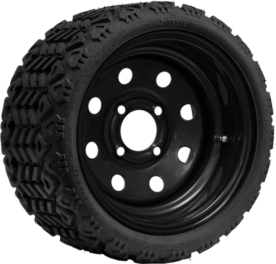 SGC 12" Steel Wheel - Black - 8 Holes / STEELENG 18"x8.5"-12" All-Terrain Tire DOT approved Tires Combo - Set of 4