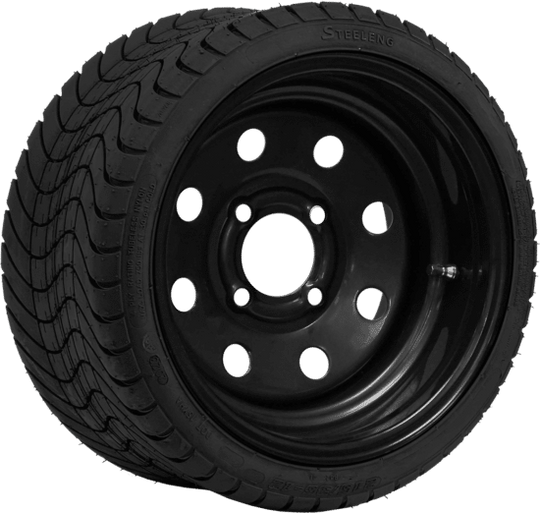 SGC 12" Steel Wheel - Black - 8 Holes / STEELENG 215/35-12 Low Profile Tire Tires Combo - Set of 4