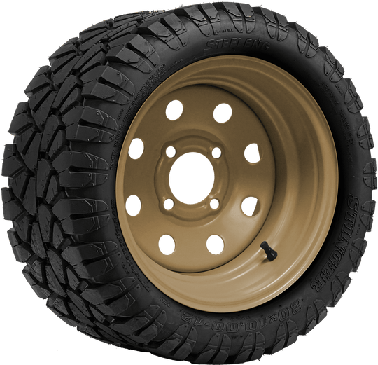 SGC 12" Steel Wheel - Desert Sand - 8 Holes / STEELENG 20"x10"-12" STINGER All Terrain Tire DOT approved Tires Combo - Set of 4