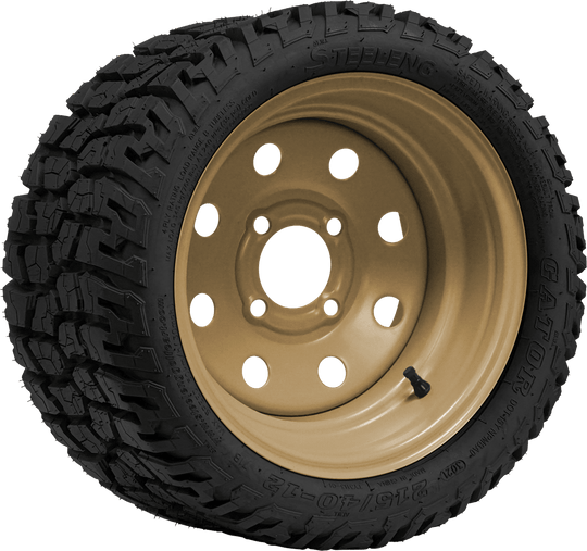 SGC 12" Steel Wheel - Desert Sand - 8 Holes / STEELENG 215/40-12 Hybrid Low Profile / All Terrain Tire DOT Approved Tires Combo - Set of 4