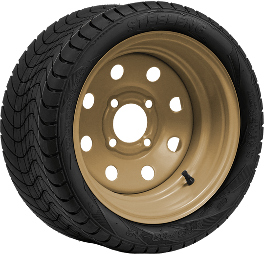 SGC 12" Steel Wheel - Desert Sand - 8 Holes / STEELENG 215/40-12 Low Profile Tire DOT Approved Tires Combo - Set of 4