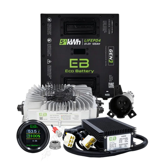 Eco Battery 48V 105Ah Gen 3 Thru Hole Lithium Bundle Kit with Charger & Optional 12V Converter
