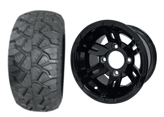 SGC 10" Bulldog Glossy Black Wheel - Aluminum Alloy / STEELENG 18"x9"-10" STINGER All Terrain Tire DOT approved Tires Combo - Set of 4
