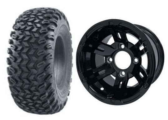 SGC 10" Bulldog Glossy Black Wheel - Aluminum Alloy / STEELENG 22"x11"-10" All Terrain Tire DOT approved Tires Combo - Set of 4