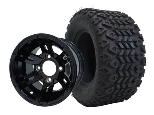 SGC 10" Bulldog Glossy Black Wheel - Aluminum Alloy / STEELENG 20"x10"-10" All Terrain Tire DOT approved Tires Combo - Set of 4