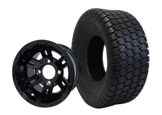 SGC 10" Bulldog Glossy Black Wheel - Aluminum Alloy / STEELENG 22"x9.5"-10" Turf Tire Tires Combo - Set of 4