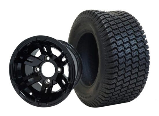 SGC 10" Bulldog Glossy Black Wheel - Aluminum Alloy / STEELENG 20"x8"-10" Turf Tire Tires Combo - Set of 4