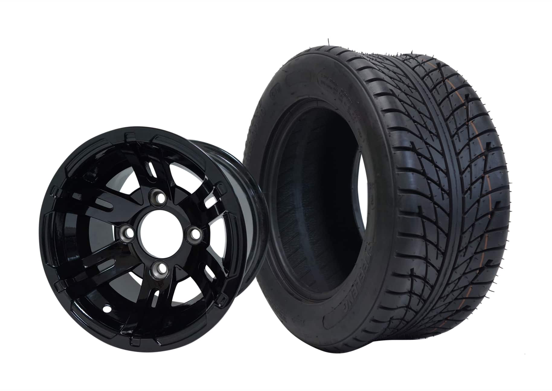 SGC 10" Bulldog Glossy Black Wheel - Aluminum Alloy / STEELENG 205/50-10 Low Profile Tire DOT Approved Tires Combo - Set of 4
