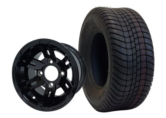 SGC 10" Bulldog Glossy Black Wheel - Aluminum Alloy / STEELENG 205/65-10 Comfort Ride Street Tire DOT approved Tires Combo - Set of 4