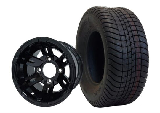 SGC 10" Bulldog Glossy Black Wheel - Aluminum Alloy / STEELENG 205/65-10 Comfort Ride Street Tire DOT approved Tires Combo - Set of 4