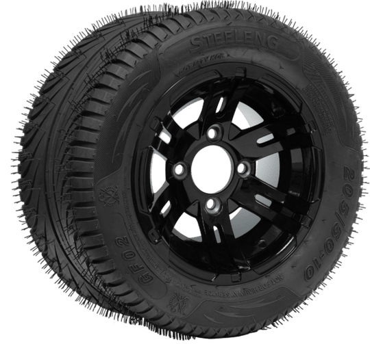 SGC 10" Bulldog Glossy Black Wheel - Aluminum Alloy / STEELENG 205/50-10 QH Low Profile Tire DOT Approved Tires Combo - Set of 4