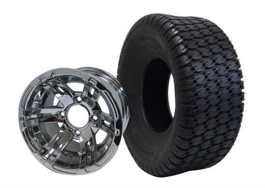 SGC 10" Bulldog Chrome Wheel - Aluminum Alloy / STEELENG 22"x9.5"-10" Turf Tire Tires Combo - Set of 4