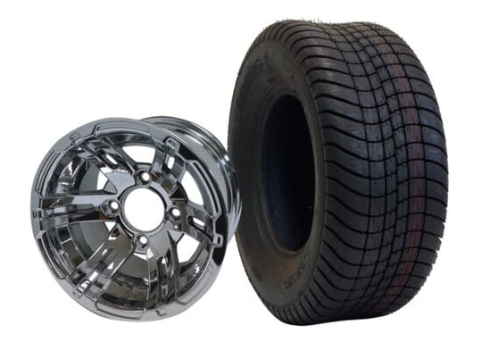 SGC 10" x 7" Bulldog Chrome Wheel - Aluminum Alloy / STEELENG 205/65-10 Comfort Ride Street Tire DOT approved Tires Combo - Set of 4