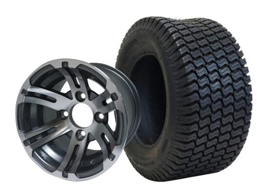 SGC 10" Bulldog Machined/Gunmetal Wheel - Aluminum Alloy / STEELENG 20"x8"-10" Turf Tire Tires Combo - Set of 4
