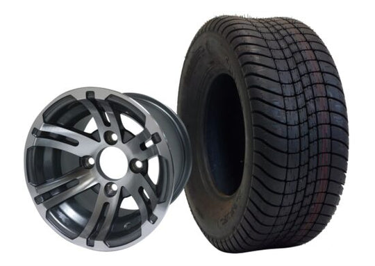 SGC 10" Bulldog Machined/Gunmetal Wheel - Aluminum Alloy / STEELENG 205/65-10 Comfort Ride Street Tire DOT approved Tires Combo - Set of 4