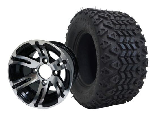 SGC 10" Bulldog Machined/Black Wheel - Aluminum Alloy / STEELENG 20"x10"-10" All Terrain Tire DOT approved Tires Combo - Set of 4