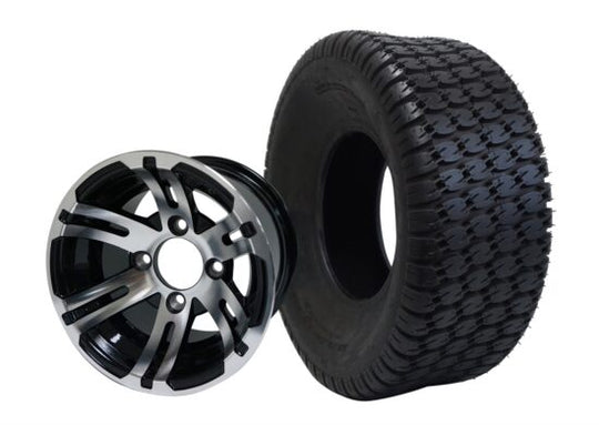 SGC 10" Bulldog Machined/Black Wheel - Aluminum Alloy / STEELENG 22"x9.5"-10" Turf Tire Tires Combo - Set of 4