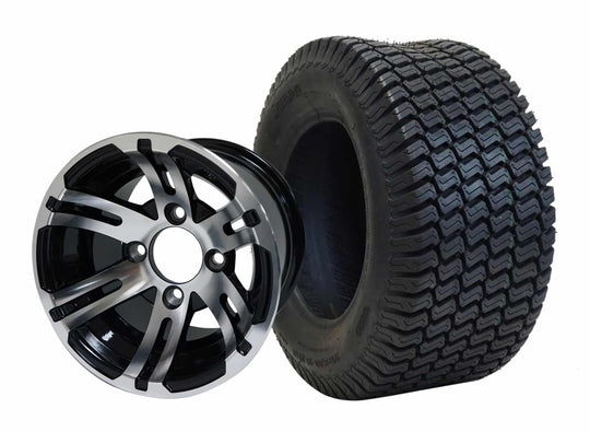 SGC 10" Bulldog Machined/Black Wheel - Aluminum Alloy / STEELENG 20"x8"-10" Turf Tire Tires Combo - Set of 4