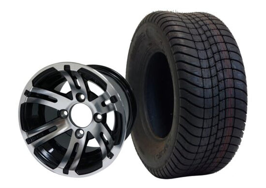 SGC 10" Bulldog Machined/Black Wheel - Aluminum Alloy / STEELENG 205/65-10 Comfort Ride Street Tire DOT approved Tires Combo - Set of 4