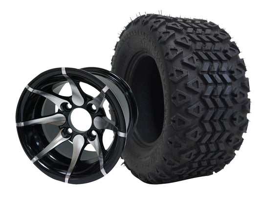 SGC 10" Kraken Machined/Black Wheel - Aluminum Alloy / STEELENG 20"x10"-10" All Terrain Tire DOT approved Tires Combo - Set of 4