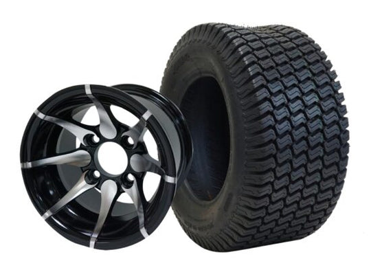 SGC 10" Kraken Machined/Black Wheel - Aluminum Alloy / STEELENG 20"x8"-10" Turf Tire Tires Combo - Set of 4