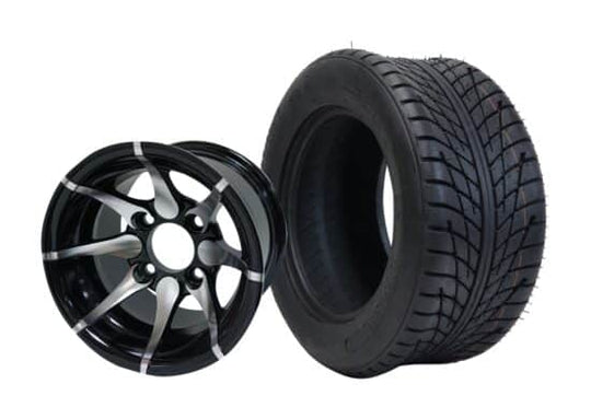 SGC 10" Kraken Machined/Black Wheel - Aluminum Alloy / STEELENG 205/50-10 Low Profile Tire DOT Approved Tires Combo - Set of 4