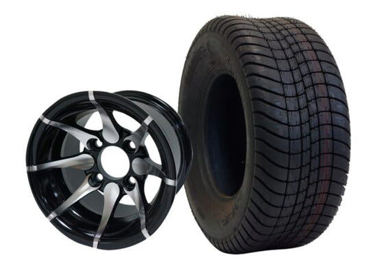 SGC 10" Kraken Machined/Black Wheel - Aluminum Alloy / STEELENG 205/65-10 Comfort Ride Street Tire DOT approved Tires Combo - Set of 4