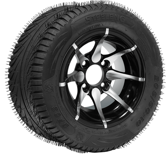 SGC 10" Kraken Machined/Black Wheel - Aluminum Alloy / STEELENG 205/50-10 QH Low Profile Tire DOT Approved Tires Combo - Set of 4