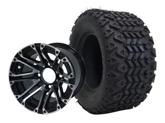 SGC 10" Lancer Machined/Black Wheel - Aluminum Alloy / STEELENG 18"x9"-10" All Terrain Tire DOT approved Tires Combo - Set of 4