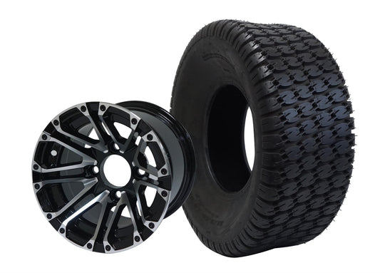 SGC 10" Lancer Machined/Black Wheel - Aluminum Alloy / STEELENG 22"x9.5"-10" Turf Tire Tires Combo - Set of 4