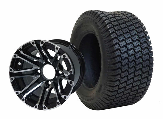 SGC 10" Lancer Machined/Black Wheel - Aluminum Alloy / STEELENG 20"x8"-10" Turf Tire Tires Combo - Set of 4