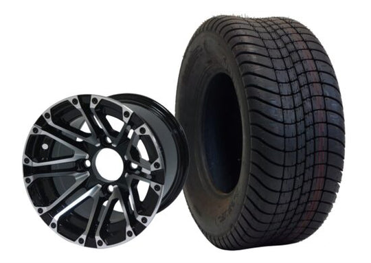 SGC 10" Lancer Machined/Black Wheel - Aluminum Alloy / STEELENG 205/65-10 Comfort Ride Street Tire DOT approved Tires Combo - Set of 4