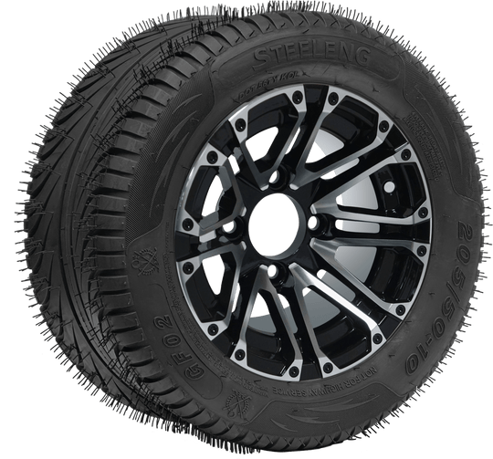 SGC 10" Lancer Machined/Black Wheel - Aluminum Alloy / STEELENG 205/50-10 QH Low Profile Tire DOT Approved Tires Combo - Set of 4