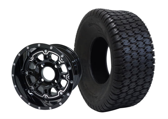 SGC 10" Panther Glossy Black Wheel - Aluminum Alloy / STEELENG 22"x9.5"-10" Turf Tire Tires Combo - Set of 4