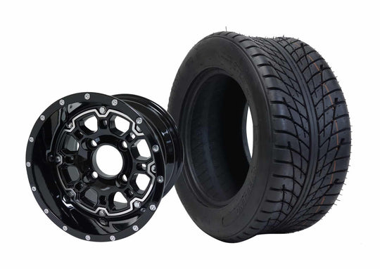 SGC 10" Panther Glossy Black Wheel - Aluminum Alloy / STEELENG 205/50-10 Low Profile Tire DOT Approved Tires Combo - Set of 4