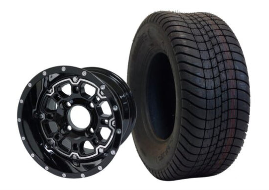 SGC 10" Panther Glossy Black Wheel - Aluminum Alloy / STEELENG 205/65-10 Comfort Ride Street Tire DOT approved Tires Combo - Set of 4