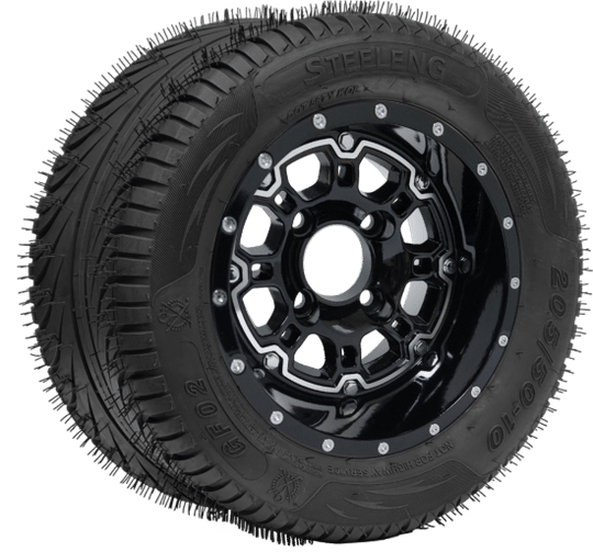 SGC 10" Panther Glossy Black Wheel - Aluminum Alloy / STEELENG 205/50-10 QH Low Profile Tire DOT Approved Tires Combo - Set of 4