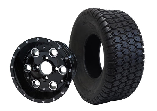 SGC 10" Pioneer Glossy Black Wheel - Aluminum Alloy / STEELENG 22"x9.5"-10" Turf Tire Tires Combo - Set of 4