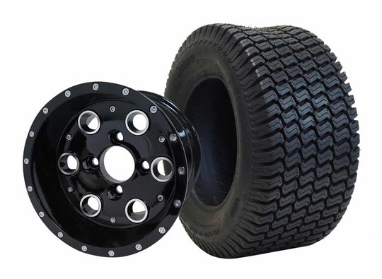 SGC 10" Pioneer Glossy Black Wheel - Aluminum Alloy / STEELENG 20"x8"-10" Turf Tire Tires Combo - Set of 4