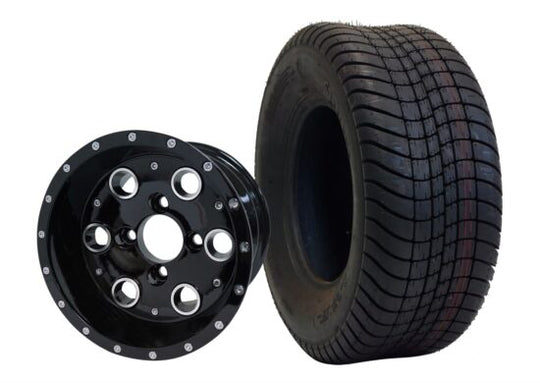 SGC 10" Pioneer Glossy Black Wheel - Aluminum Alloy / STEELENG 205/65-10 Comfort Ride Street Tire DOT approved Tires Combo - Set of 4