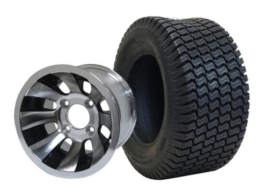 SGC 10" Revolver Machined/Black Wheel - Aluminum Alloy / STEELENG 20"x8"-10" Turf Tire Tires Combo - Set of 4