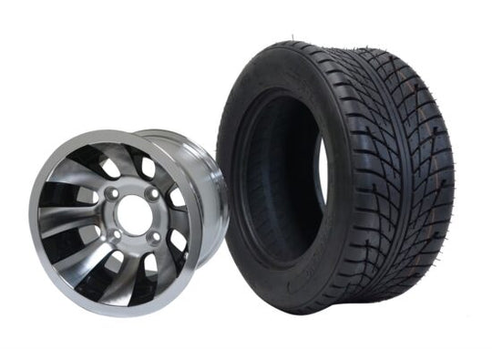 SGC 10" Revolver Machined/Black Wheel - Aluminum Alloy / STEELENG 205/50-10 Low Profile Tire DOT Approved Tires Combo - Set of 4