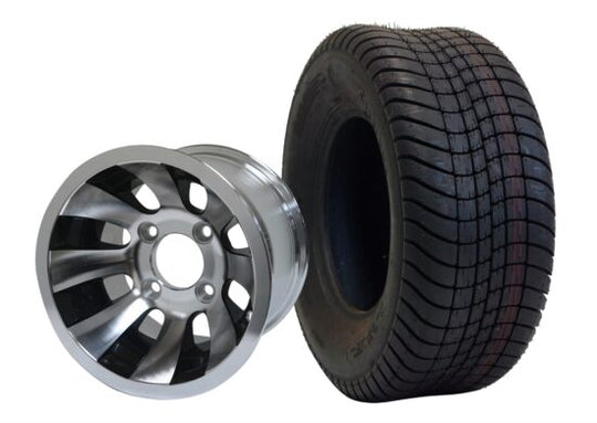 SGC 10" Revolver Machined/Black Wheel - Aluminum Alloy / STEELENG 205/65-10 Comfort Ride Street Tire DOT approved Tires Combo - Set of 4