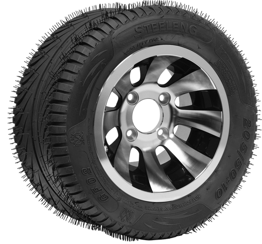 SGC 10" Revolver Machined/Black Wheel - Aluminum Alloy / STEELENG 205/50-10 QH Low Profile Tire DOT Approved Tires Combo - Set of 4